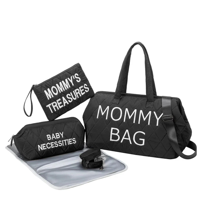 Anymom Mommy Diaper Bag Black Handbag Diamond 5Pcs set with Changing Pad