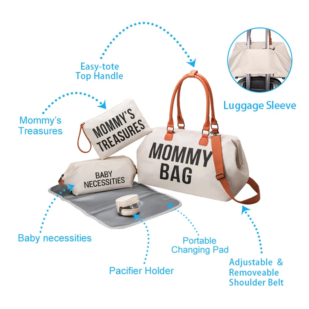 Anymom Mommy Diaper Bag Khaki Handbag 5Pcs Set with Changing Pad