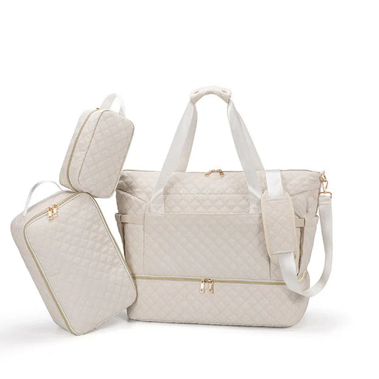 Anymom Mommy Diaper Bag White Handbag 3 pcs Set with Pockets