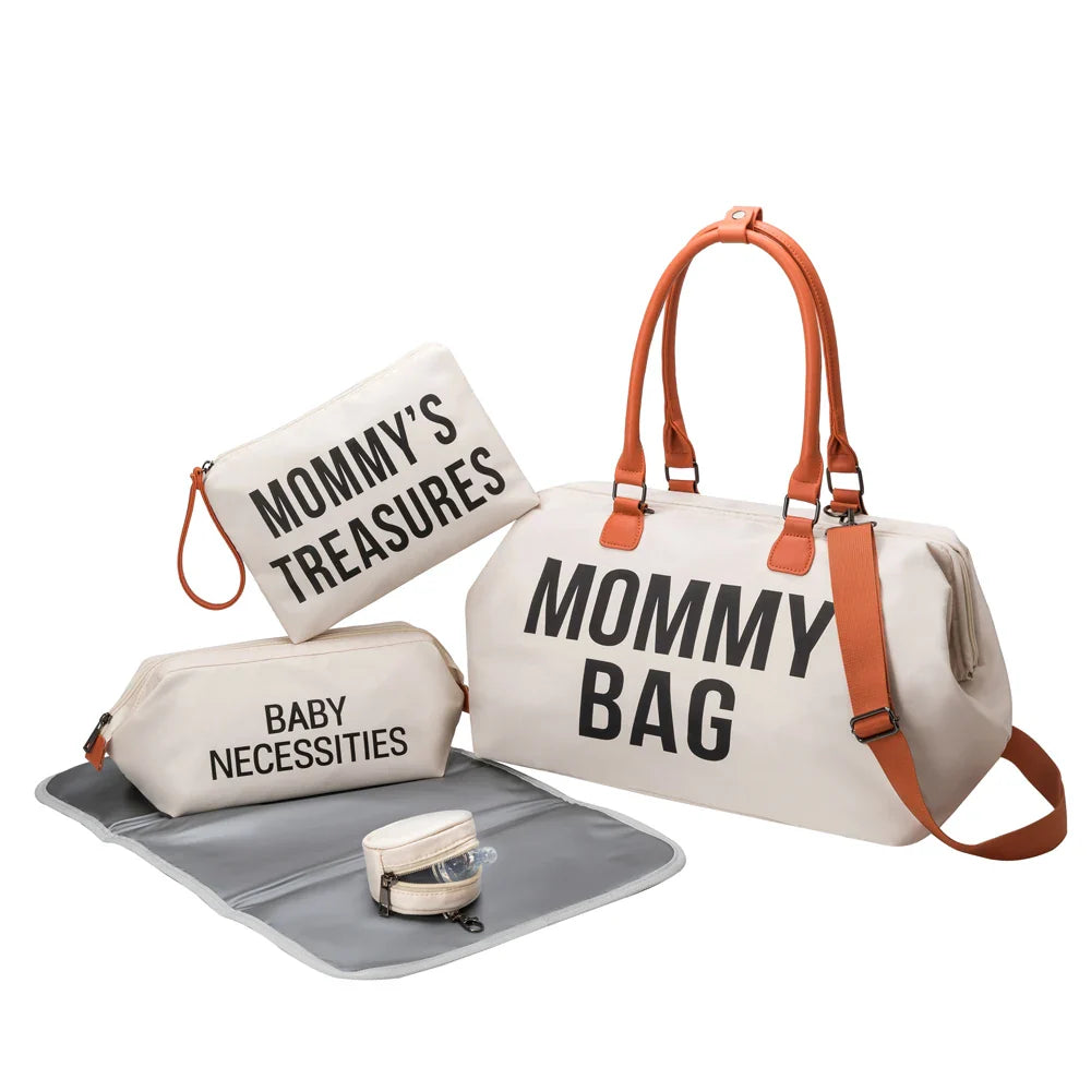 Anymom Mommy Diaper Bag Beige Handbag 5Pcs Set with Changing Pad
