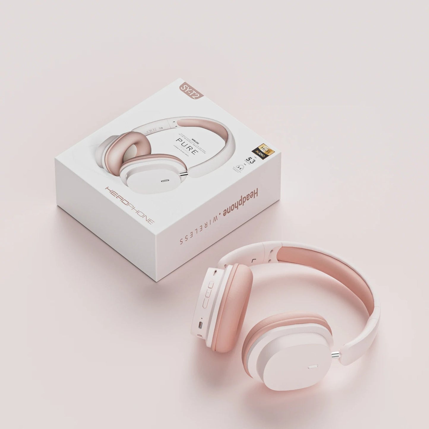 Anymob Headphone Pink Bluetooth SY T2 Noise Reduction Wireless Headset