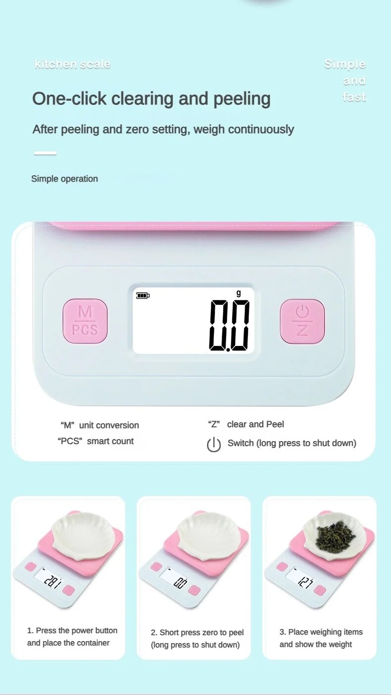 Anygleam Blue Cute Style Kitchen Scale 3Kg Electronic Digital Display