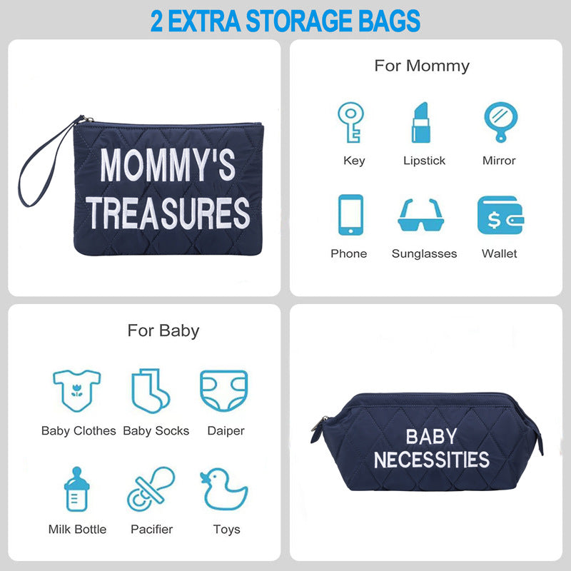 Anymom Mommy Diaper Bag Black Handbag Diamond 5Pcs set with Changing Pad