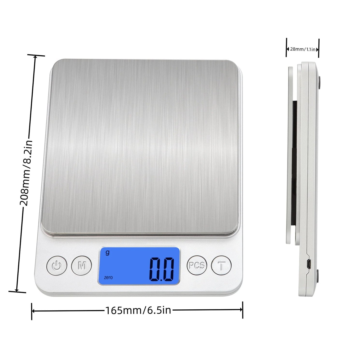 Anygleam Silver Rechargeable Stainless Kitchen Scale 5Kg Digital Display