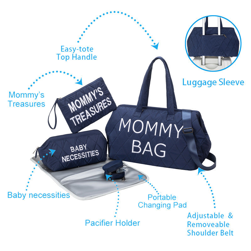 Anymom Mommy Diaper Bag Blue Handbag Diamond 5Pcs set with Changing Pad