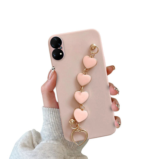 Anymob Huawei Phone Case Light Pink Heart Shape Strap Soft Silicone Back Cover