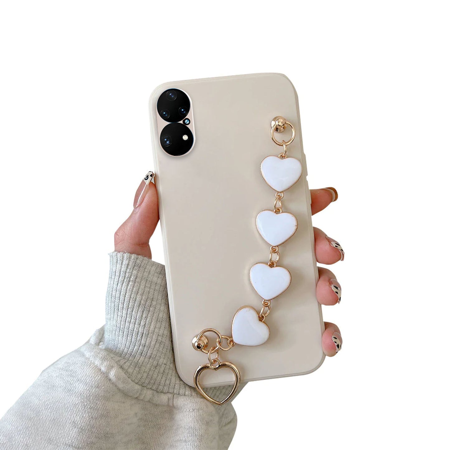 Anymob Huawei Phone Case Light White Heart Shape Strap Soft Silicone Back Cover