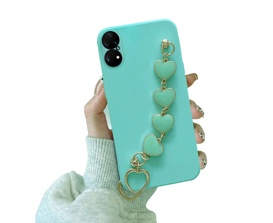 Anymob Huawei Phone Case Bluegreen Heart Shape Strap Soft Silicone Back Cover