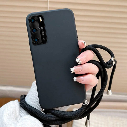 Anymob Huawei Phone Case Black Lanyard Crossbody Cord