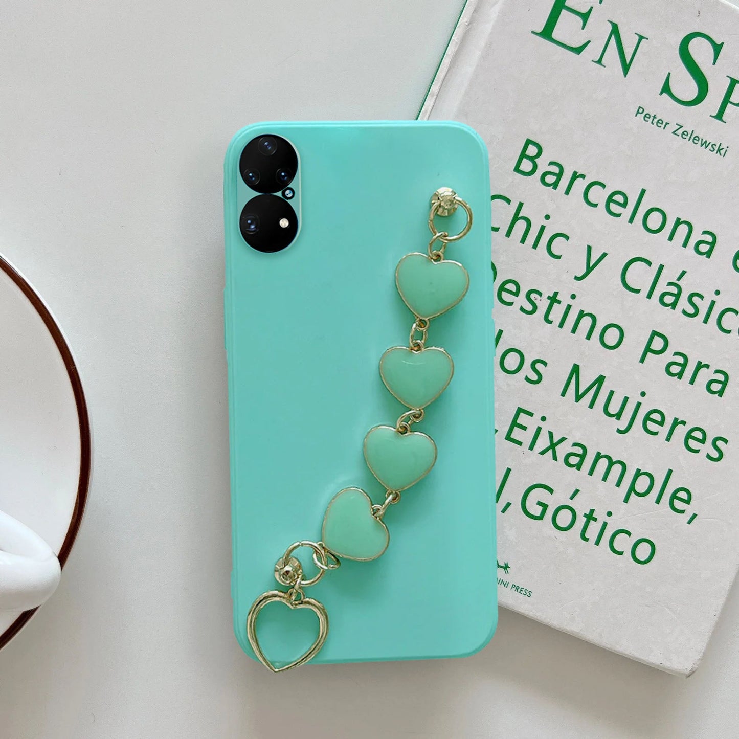 Anymob Huawei Phone Case Bluegreen Heart Shape Strap Soft Silicone Back Cover