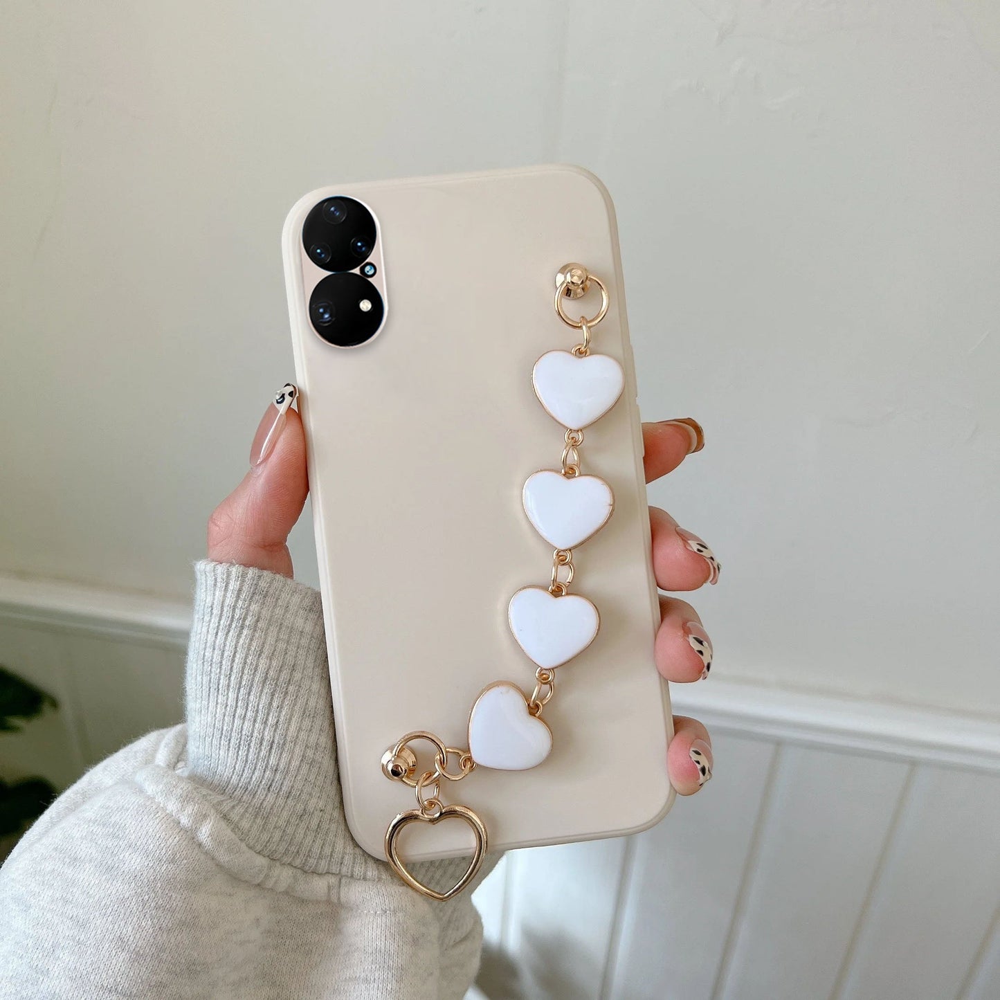 Anymob Huawei Phone Case Light White Heart Shape Strap Soft Silicone Back Cover