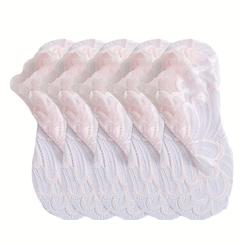 Anysox 5 Pairs One Size 4-5 Light Peach Ankle Socks With Lace Peacock Flower Design