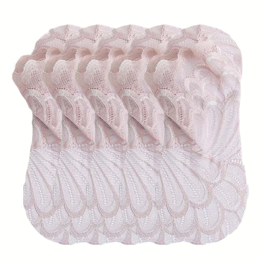 Anysox 5 Pairs One Size 4-5 Light Brown Ankle Socks With Lace Peacock Flower Design
