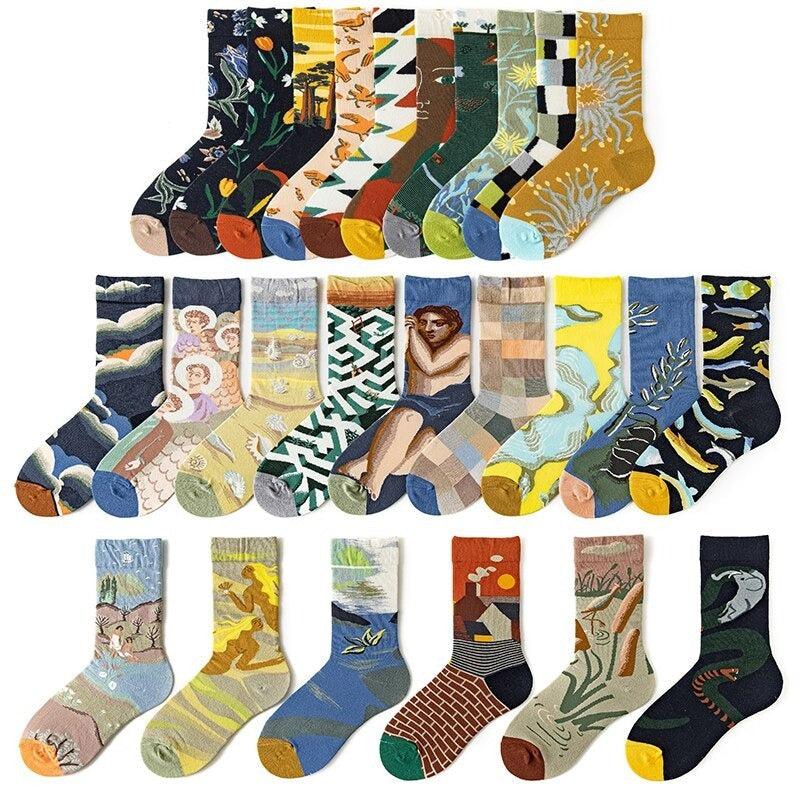 Anysox 5 Pairs Grey Size 5-9 Sock High-Quality  Knitted Long Sock With Print