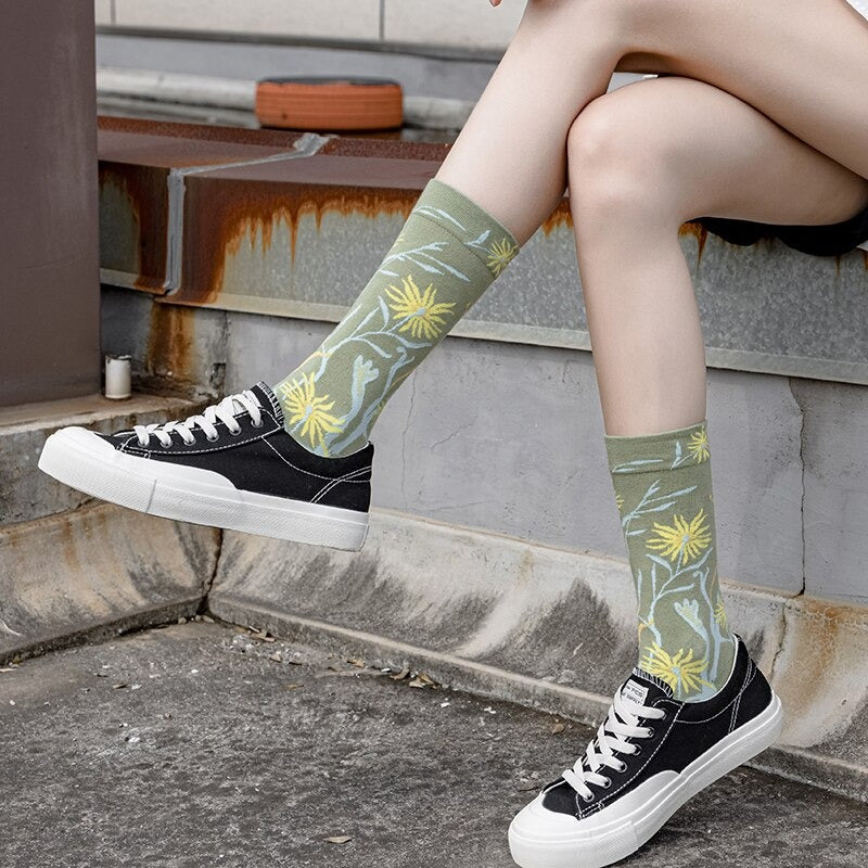 Anysox 5 Pairs Grey Size 5-9 Sock High-Quality  Knitted Long Sock With Print
