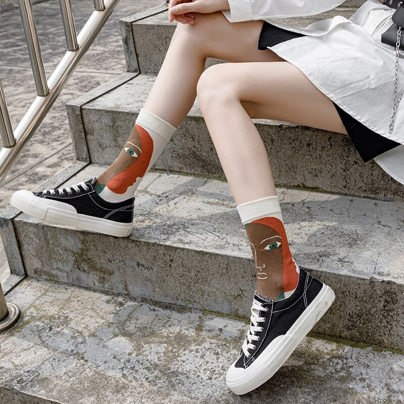 Anysox 5 Pairs Dark Blue Size 5-9 Sock High-Quality  Knitted Long Sock With Art Design