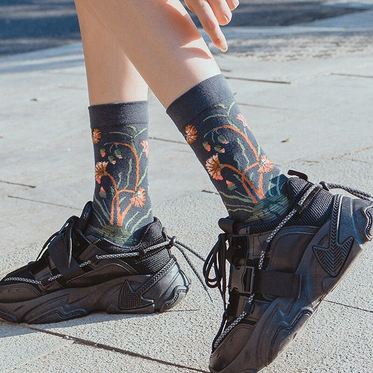 Anysox 5 Pairs Dark Blue Size 5-9 Sock High-Quality  Knitted Long Sock With Art Design
