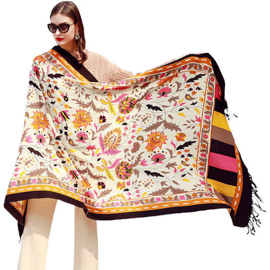 Anyyou 100% Merino Wool Beige Neck Wrap Silk Satin Scarf for Women