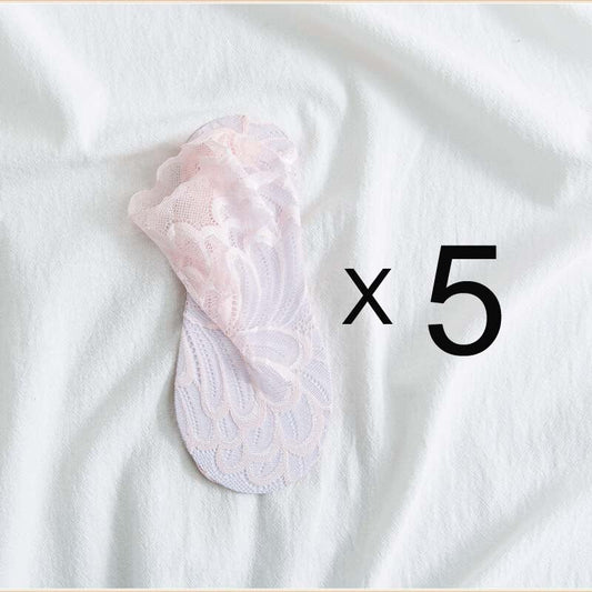Anysox 5 Pairs One Size 4-5 Light Peach Ankle Socks With Lace Peacock Flower Design