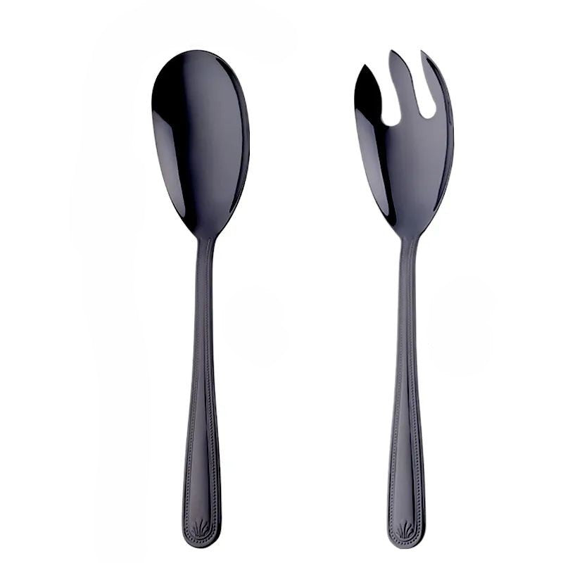 Anygleam Black Stainless Steel 2 Pcs Giant Salad Spoon and Fork Set