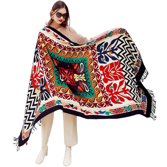 Anyyou 100% Merino Wool Black Beige Garden Neck Wrap Silk Satin Scarf for Women