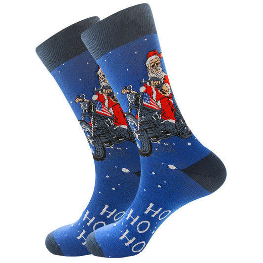 Anysox 5 Pairs Blue Size Size 5-13 Socks Crystal Silk Tide Winter Holiday Design With Santa Bike