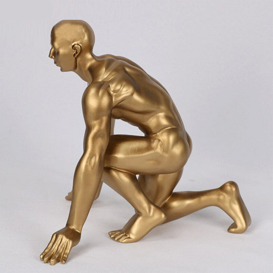 Anyhouz 26cm Gold Running Man Athlete Figurine Resin Ornaments