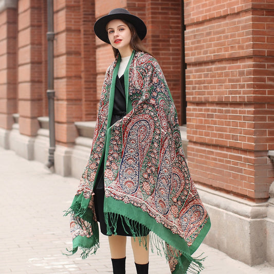 Anyyou 100% Merino Wool Patterns and Greens Silk Satin Scarf for Women