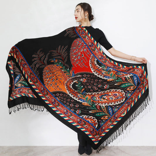 Anyyou 100% Merino Wool Multi-color Black Burgundy Silk Satin Scarf for Women