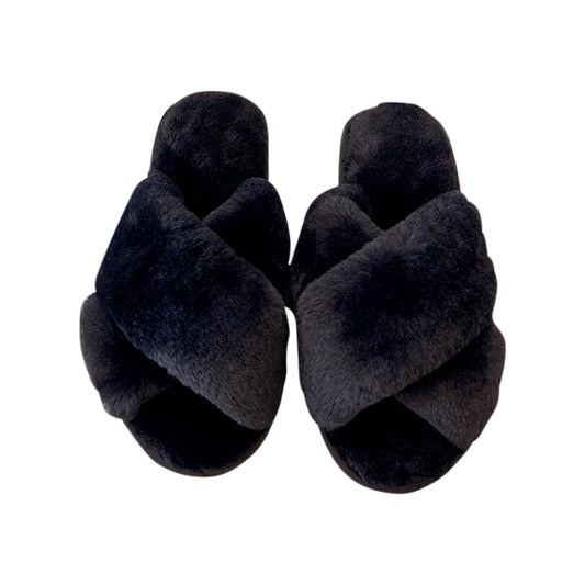 AnyStep Cross Black Fluffy Indoor Slip On Plush Slipper One Size 9-10
