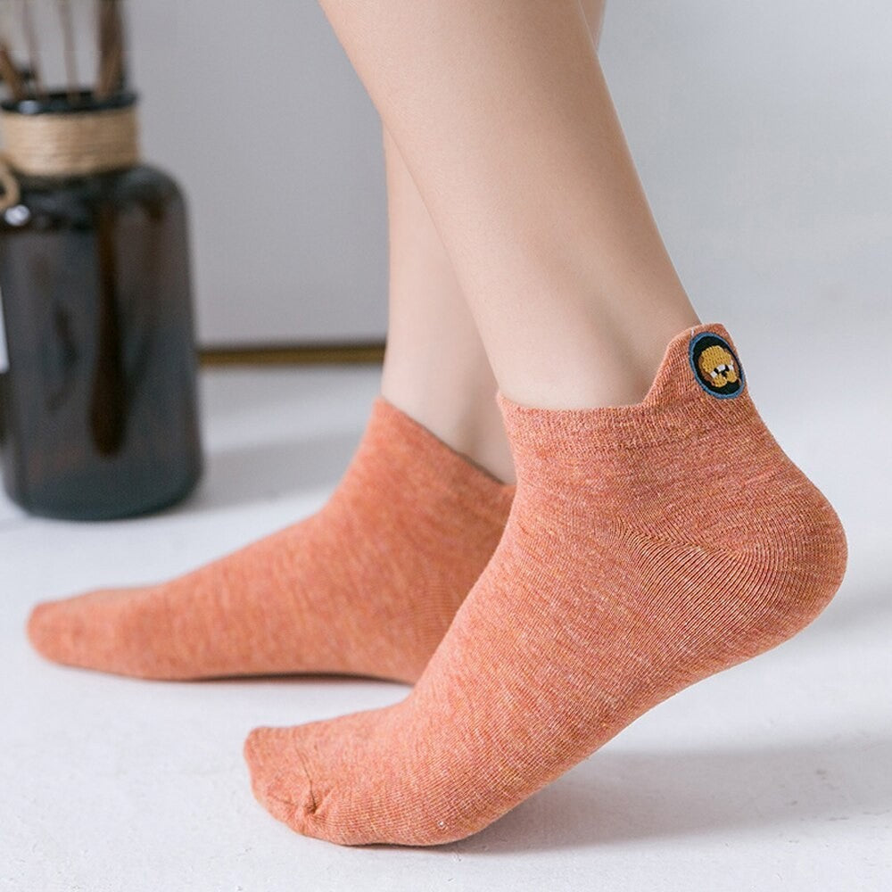 Anysox 5 Pairs One Size 4-5 Green Unisex Candy Color Cotton Short Cute Socks