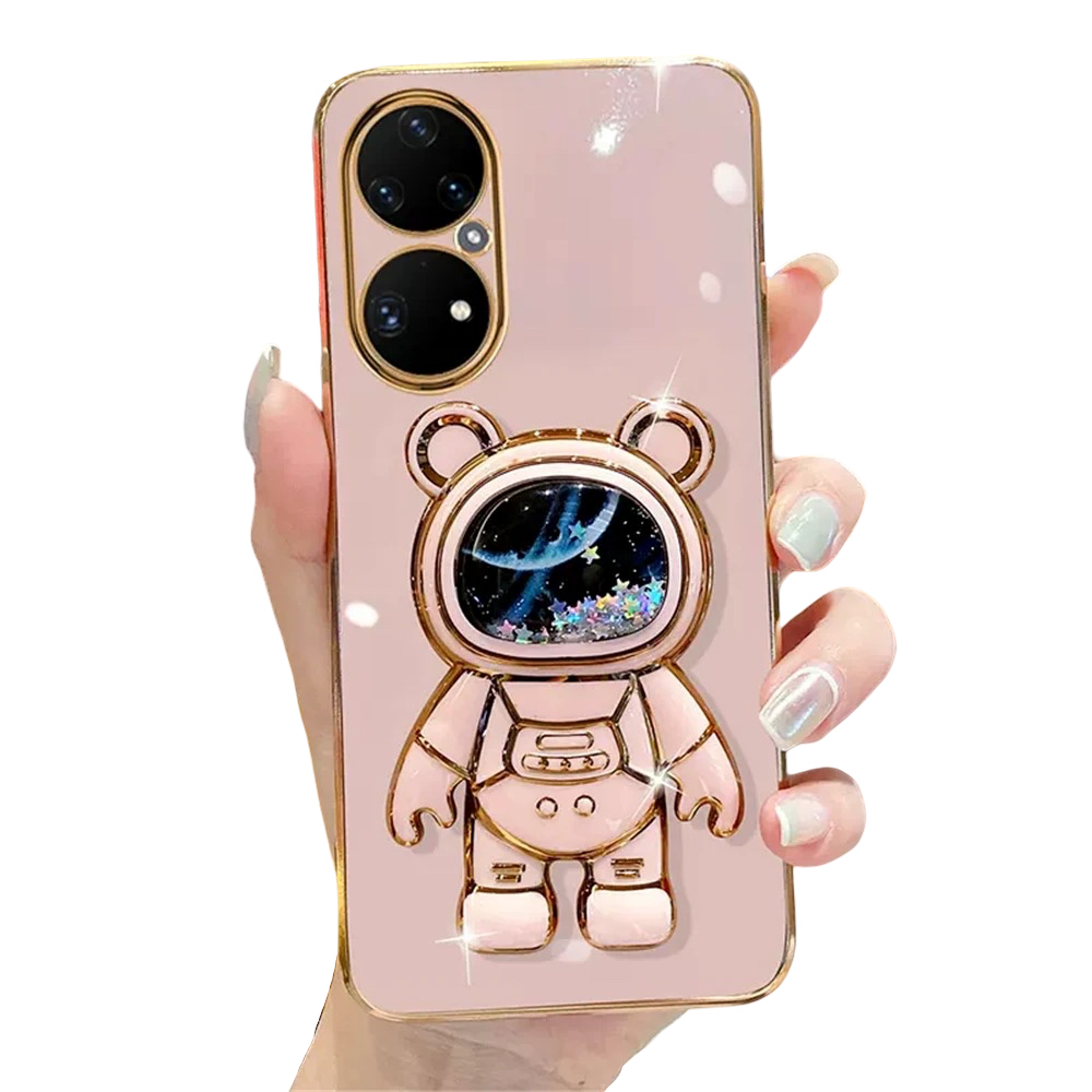 Anymob Huawei Case Cute Light Pink Quicksand Astronaut Design Phone Cover