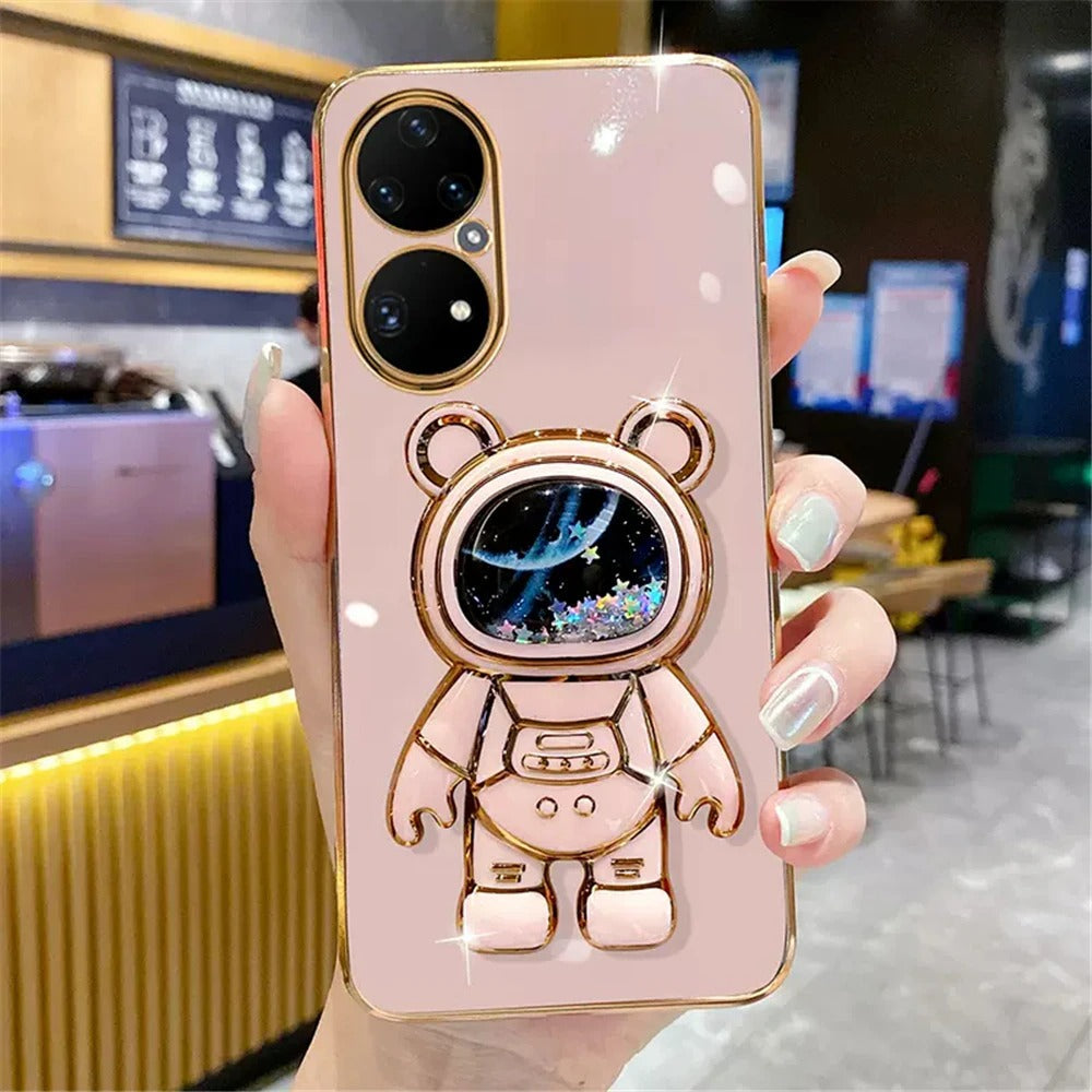 Anymob Huawei Case Cute Light Pink Quicksand Astronaut Design Phone Cover