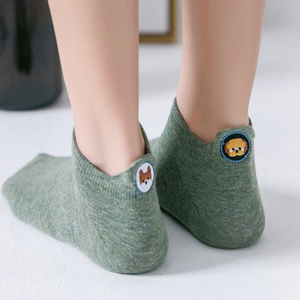 Anysox 5 Pairs One Size 4-5 Green Unisex Candy Color Cotton Short Cute Socks
