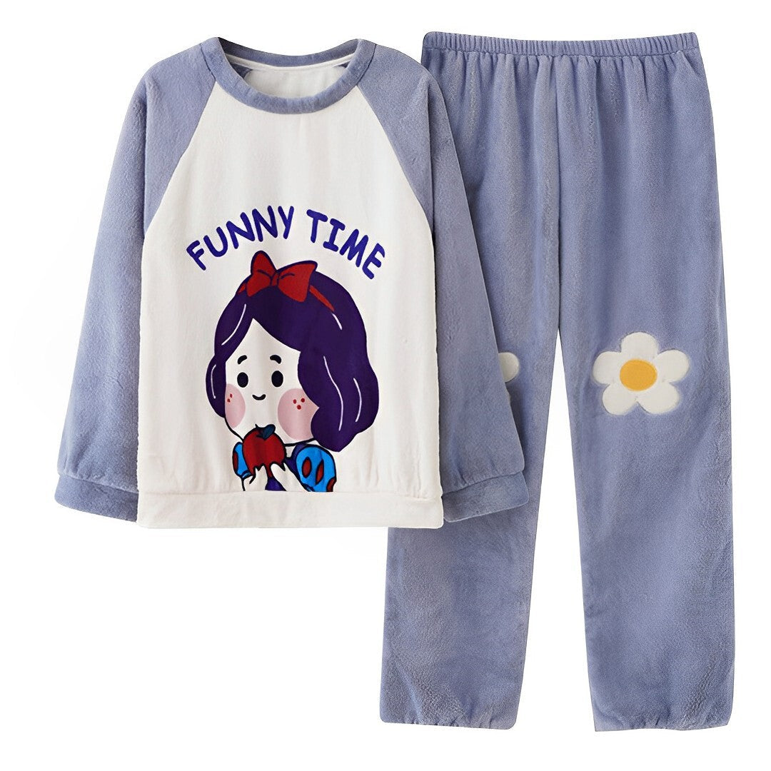 Anychic Pajama Set Sky Blue Snow White Large Winter Long Sleeved Thickened Coral Velvet Warmth Female Homewear Suit