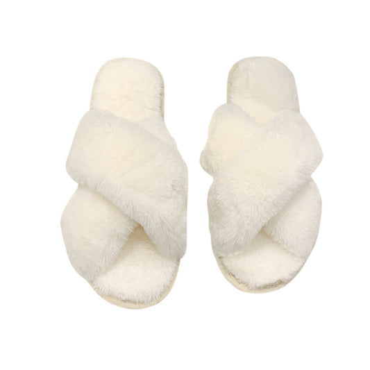 AnyStep Cross White Fluffy Indoor Slip On Plush Slipper One Size 7-8