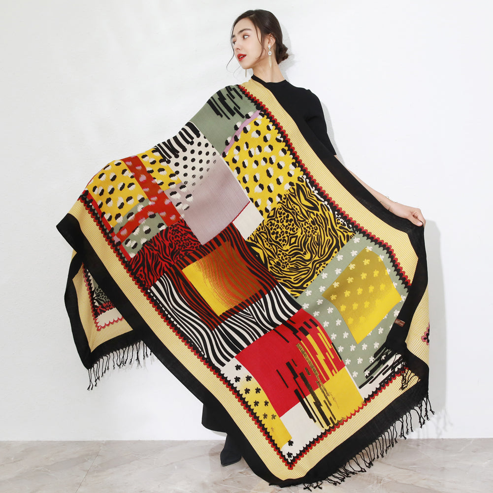 Anyyou 100% Merino Wool Multi-color Silk Satin Scarf for Women