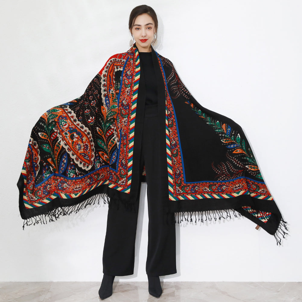 Anyyou 100% Merino Wool Multi-color Black Burgundy Silk Satin Scarf for Women