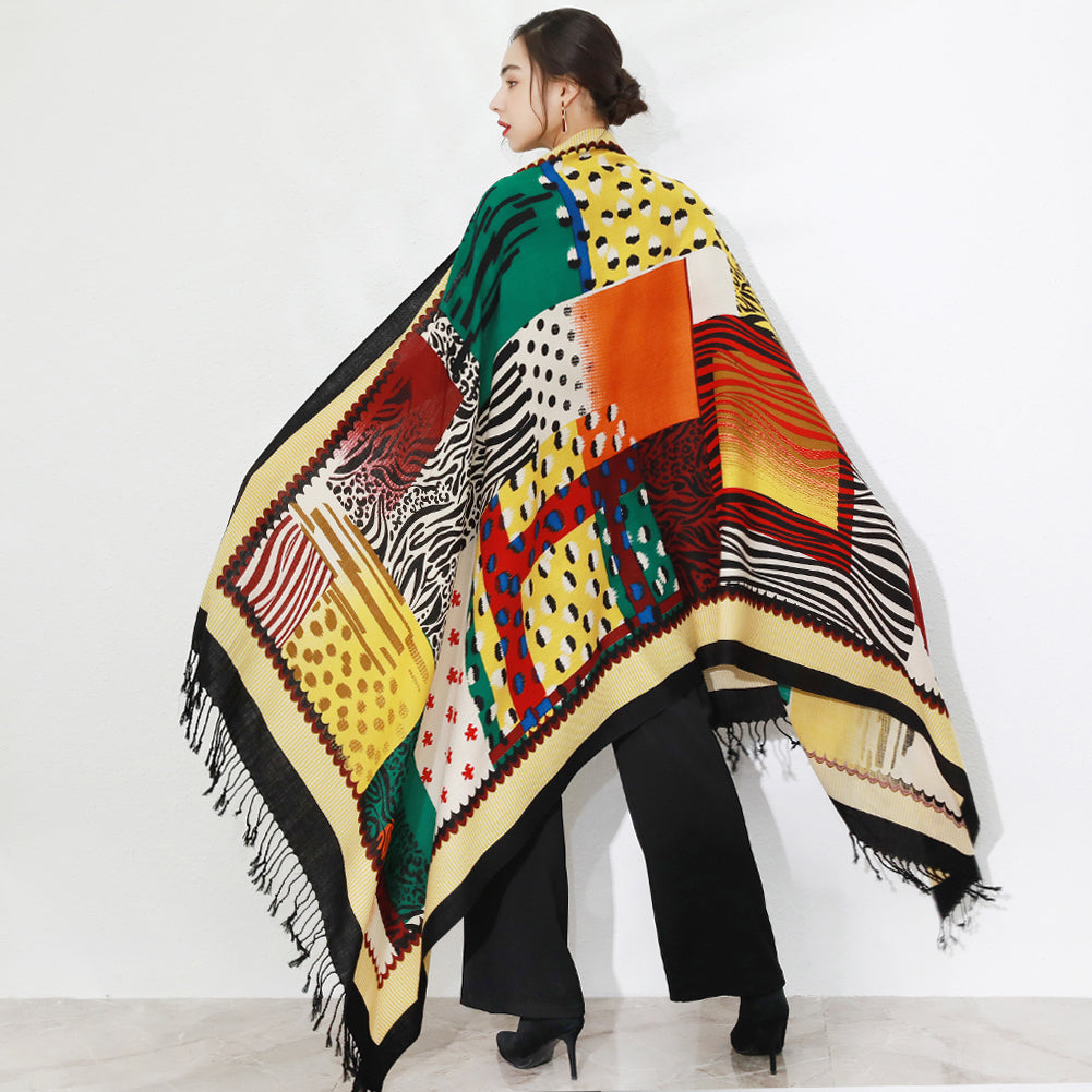 Anyyou 100% Merino Wool Yellow Multi Pattern Silk Satin Scarf for Women