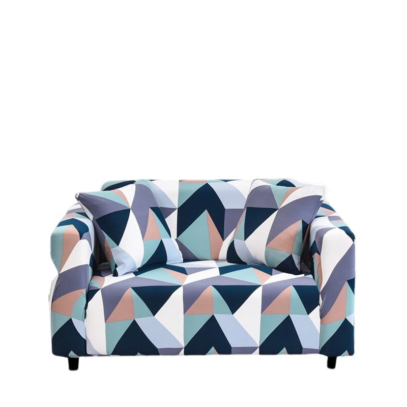 Anyhouz Sofa Cover Blue White Geometric Style 2 Seater