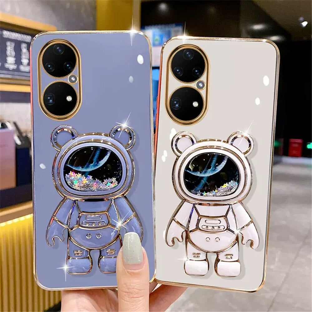 Anymob Huawei Case Cute Light Pink Quicksand Astronaut Design Phone Cover