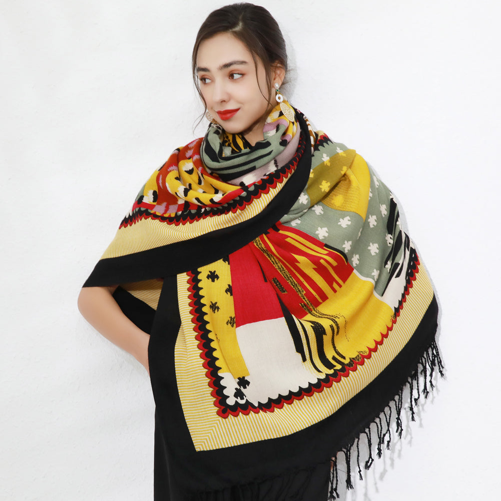 Anyyou 100% Merino Wool Multi-color Silk Satin Scarf for Women