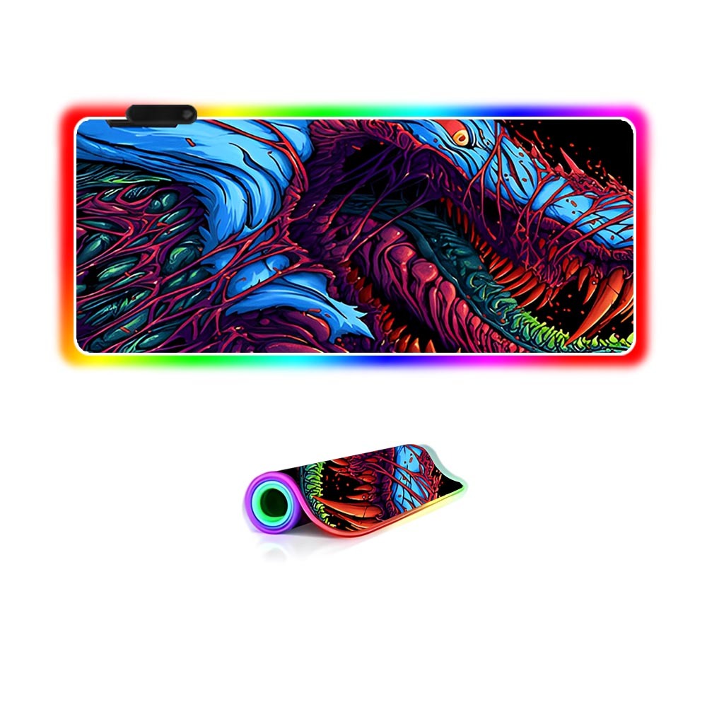 Anymob Mouse Pad  Crocodile NeonGlow RGB Gaming w/ Light Modes Non-Slip Base 40*90cm