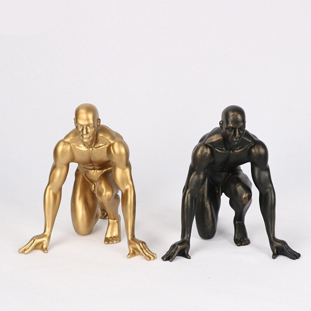 Anyhouz 26cm Black Running Man Athlete Figurine Resin Ornaments