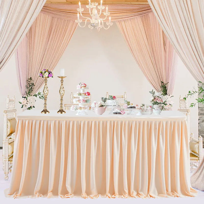 Anydrape Table Skirt Black Polyester Pleated Ruffle Dining Tablecloth For Wedding Banquet Birthday Party Table Decoration 6FT