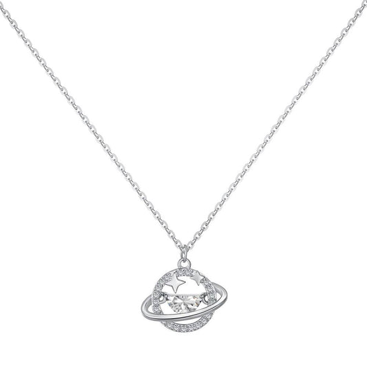 Anyco Necklace Silver Cubic Zirconia 18K Gold Plated Star Planet Pendant