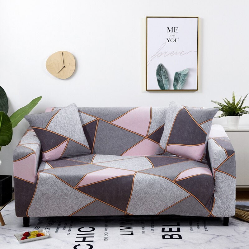 Anyseat Sofa Cover Gray Pink Geometric Style 4 Seater
