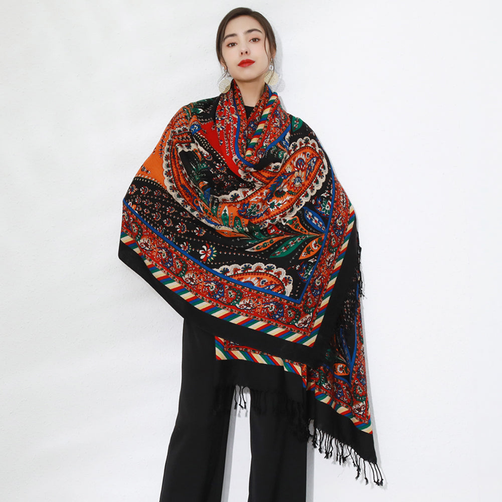 Anyyou 100% Merino Wool Multi-color Black Burgundy Silk Satin Scarf for Women