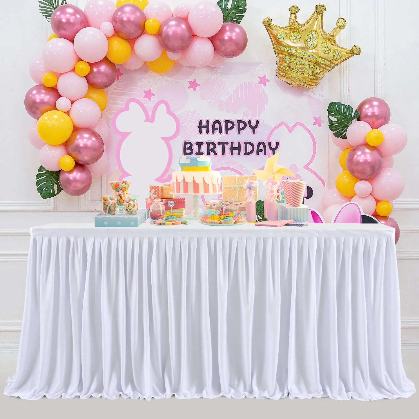 Anydrape Table Skirt Blue Polyester Pleated Ruffle Dining Tablecloth For Wedding Banquet Birthday Party Table Decoration 6FT
