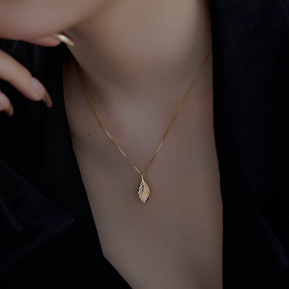 Anyco Necklace Gold High Quality Necklace 925 Sterling Silver Leaf Pendant